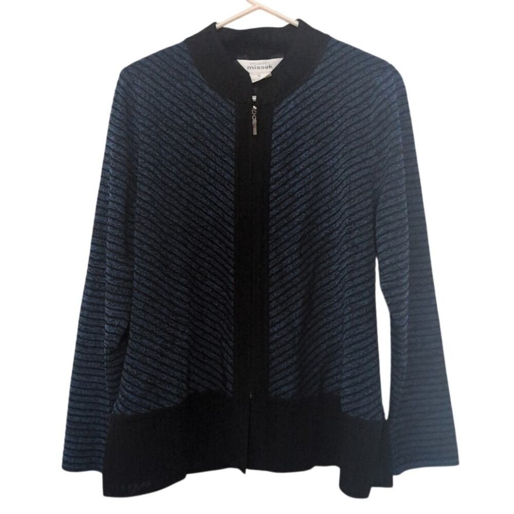 Misook Blue & Black Full Zip Knit Sweater | Size Medium | EUC - Picture 2 of 4